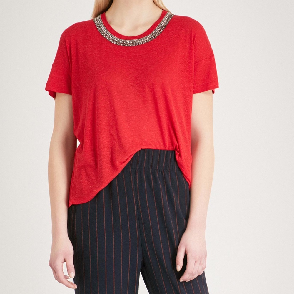The Kooples Jewel-embellished jersey T-shirt Red